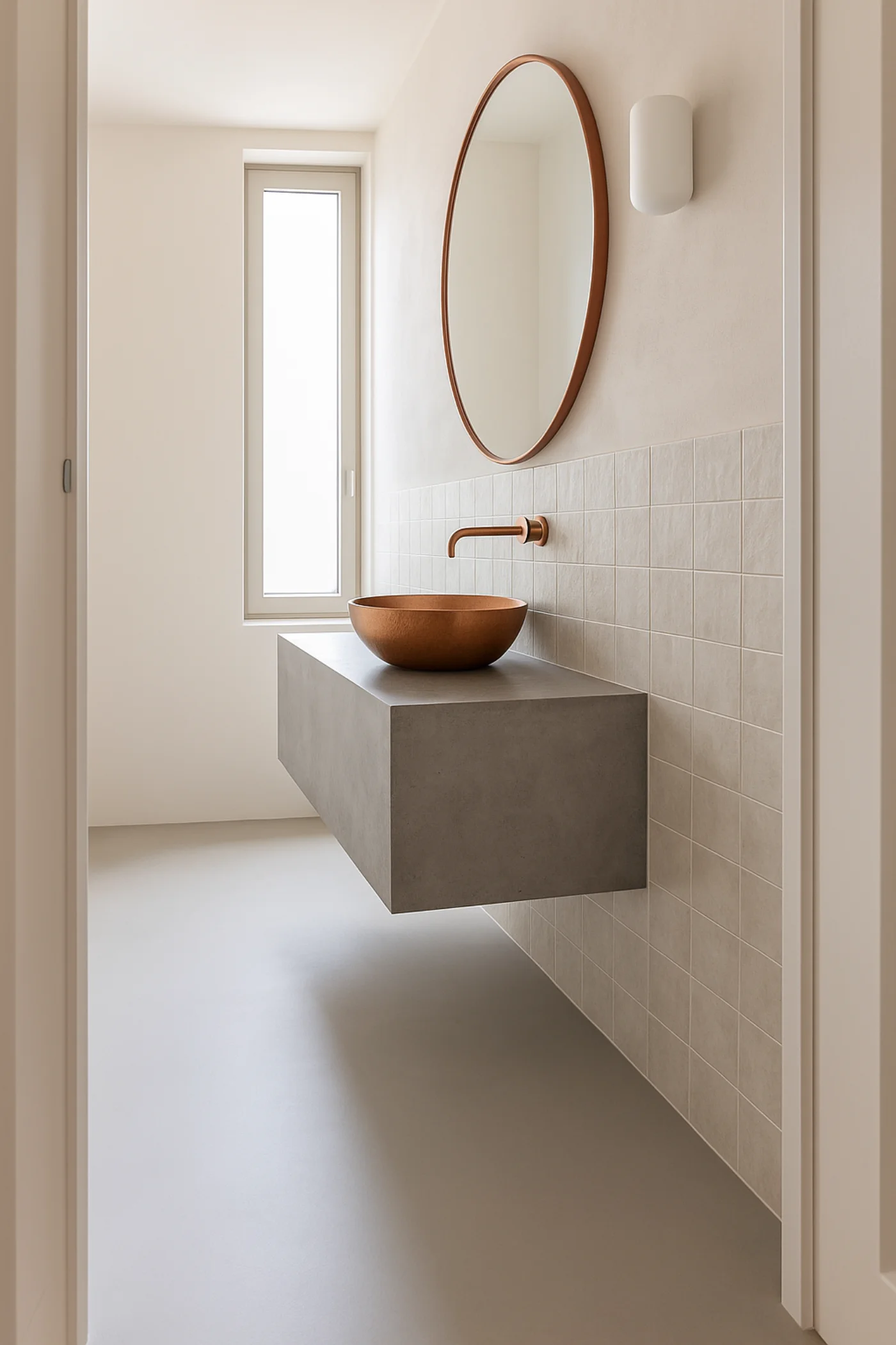 Badkamer met lavasteen-afwerking op vloer en wand, easydrain afvoer in doucherand
