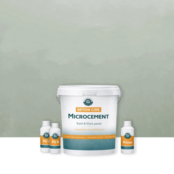 Microcement Green 5 — bucket with premixed paste, PU topcoat and primer