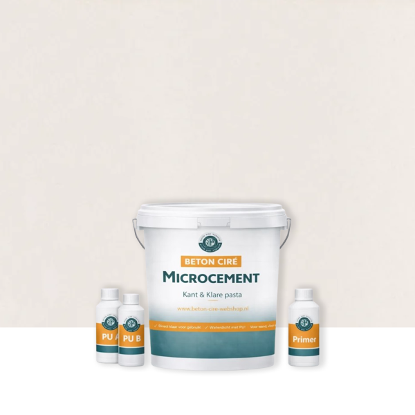 Microcement Lavender Grey 1 — emmer met premixed pasta, PU-topcoat en primer