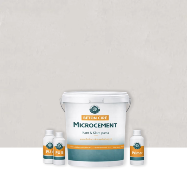 Microcement Lavender Grey 3 — emmer met premixed pasta, PU-topcoat en primer