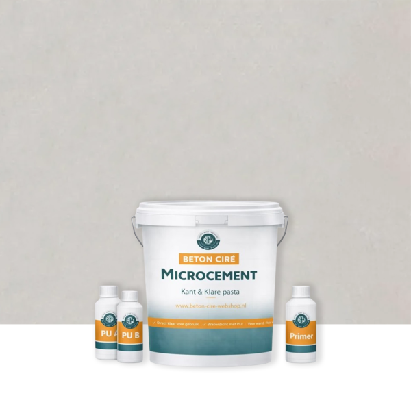 Microcement Lavender Grey 4 — emmer met premixed pasta, PU-topcoat en primer