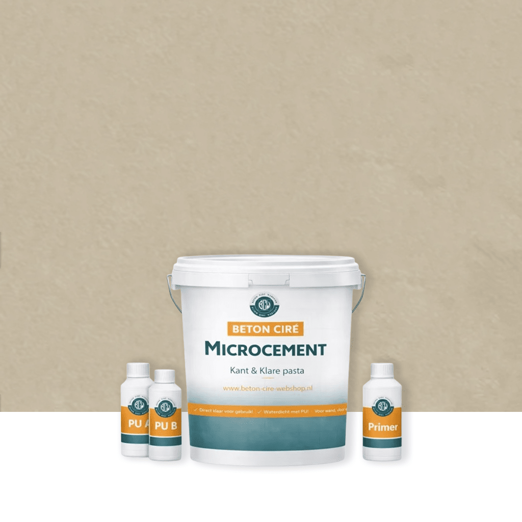Microcement Sand 3 — balde com pasta pré-misturada, revestimento superior PU e primer