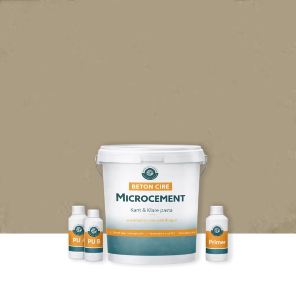 Microcement Sand 4 — emmer met premixed pasta, PU-topcoat en primer